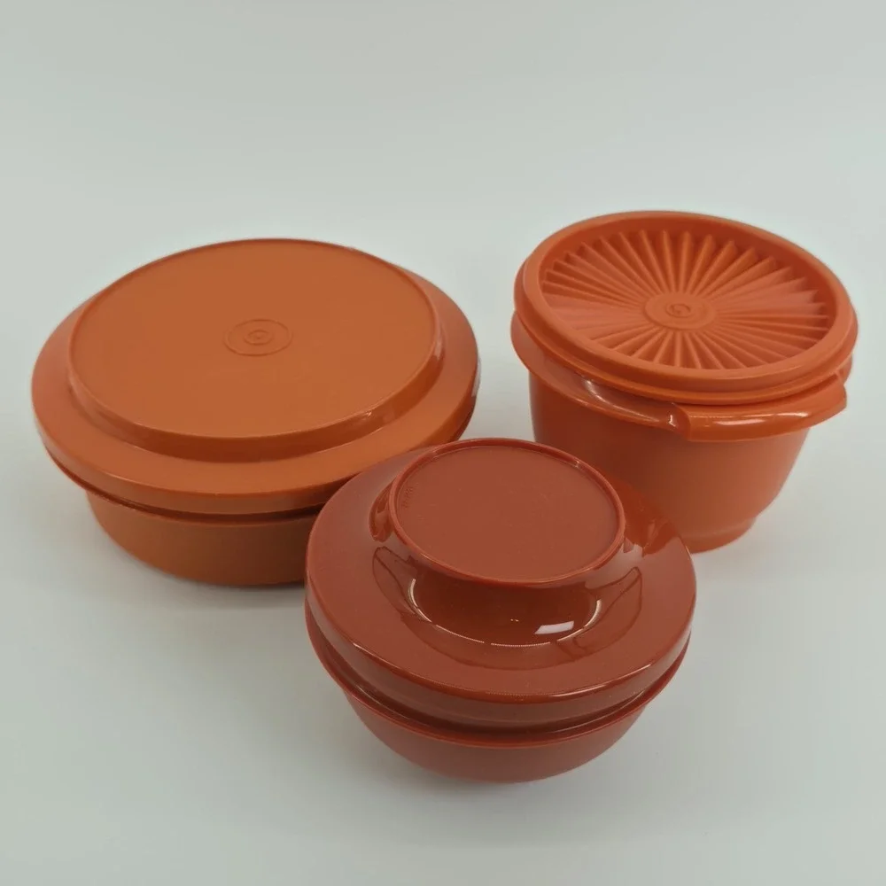 Tupperware Seal N Serve Bowls Lids Set of 3 Orange #886, #1268, #1436 Vintage